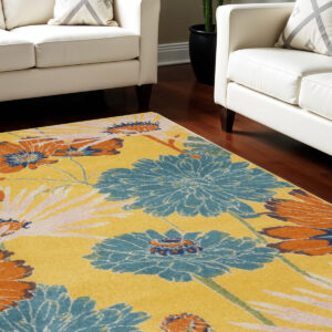 8' X 10' Yellow Tropical Floral Power Loom Area Rug