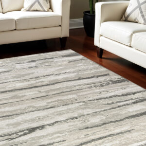 8' X 10' Ivory Black and Gray Abstract Non Skid Area Rug