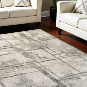 8' X 10' Ivory and Black Abstract Non Skid Area Rug