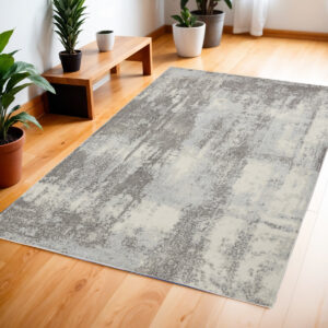 4' X 6' Gray Ivory and Light Blue Abstract Non Skid Area Rug