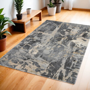 4' X 6' Ivory Black and Gray Abstract Distressed Area Rug