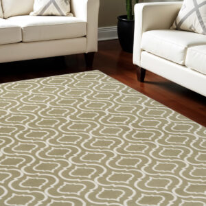8' X 10' Olive Green and Ivory Trellis Non Skid Area Rug