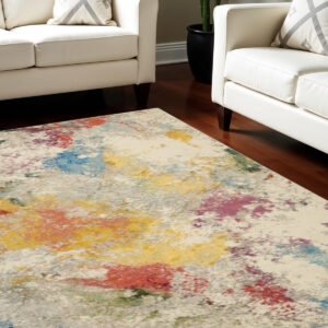 7' X 10' Ivory Abstract Power Loom Area Rug