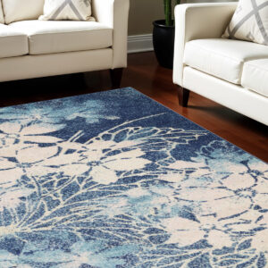 5' X 7' Navy Blue and Ivory Floral Area Rug