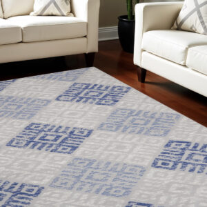 8' X 10' Beige Blue and Gray Geometric Distressed Non Skid Area Rug