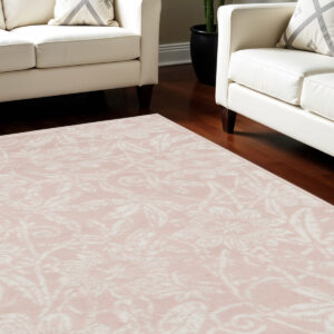 8' X 10' Pink and Ivory Floral Distressed Non Skid Area Rug