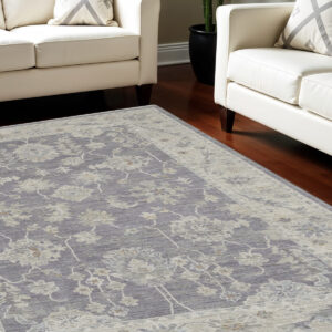 8' X 10' Gray and Ivory Floral Power Loom Area Rug