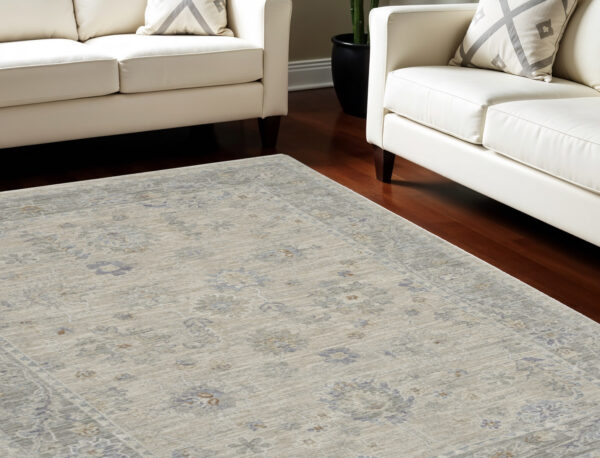 8' X 10' Ivory and Gray Floral Power Loom Area Rug