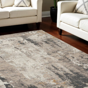 8' X 10' Cream Black and Gray Abstract Area Rug