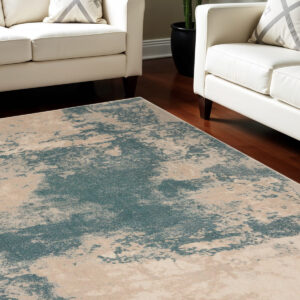 8' X 11' Teal and Ivory Abstract Non Skid Area Rug
