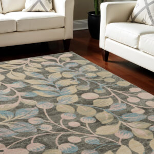 8' X 10' Beige Gray And Blue Botanical Leaves Area Rug