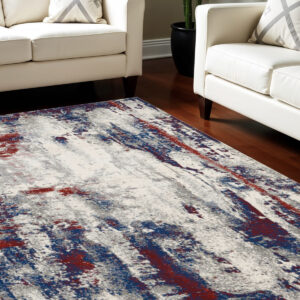 8' X 11' Ivory Red and Blue Abstract Non Skid Area Rug