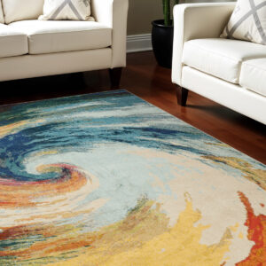 8' X 11' Blue Red and Orange Abstract Non Skid Area Rug