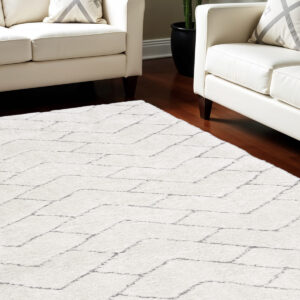 8' X 10' Ivory and Gray Chevron Shag Area Rug