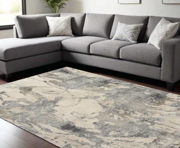 8' X 11' Cream and Gray Abstract Distressed Area Rug