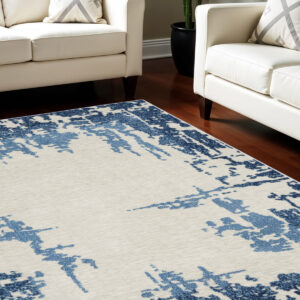 8' X 10' Blue and Ivory Abstract Distressed Non Skid Area Rug