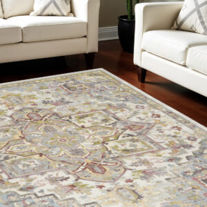 8' X 10' Ivory Green and Gray Floral Area Rug