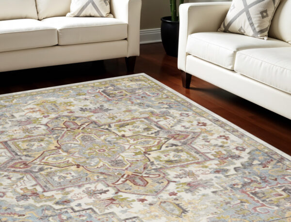 8' X 10' Ivory Green and Gray Floral Area Rug