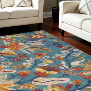 9' X 12' Aqua Floral Power Loom Area Rug