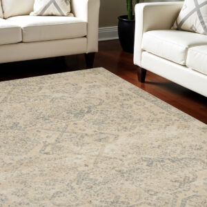 9' X 12' Beige And Gray Geometric Distressed Area Rug