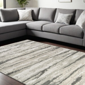 9' X 12' Beige Ivory and Gray Abstract Non Skid Area Rug