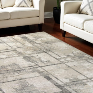 9' X 12' Ivory and Gray Abstract Non Skid Area Rug