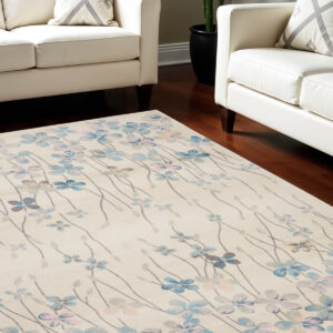 9' X 12' Ivory And Blue Floral Area Rug