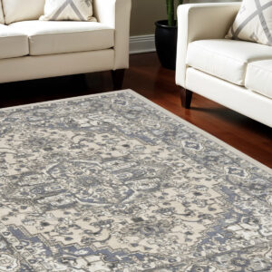 9' X 12' Cream Floral Power Loom Area Rug