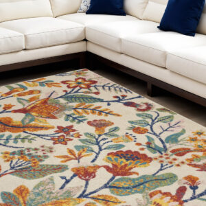 9' X 12' Cream Floral Power Loom Area Rug