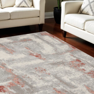 9' X 12' Gray and Red Abstract Non Skid Area Rug