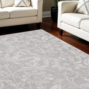 8' X 12' Ivory and Gray Floral Distressed Non Skid Area Rug