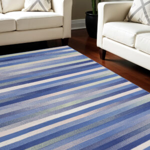 8' X 12' Ivory Tan and Blue Abstract Distressed Non Skid Area Rug
