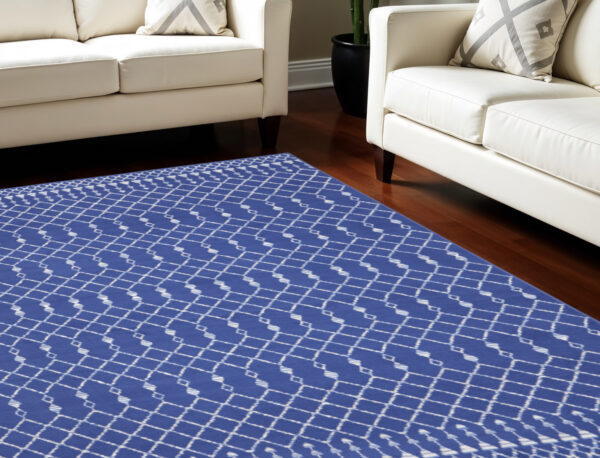8' X 12' Navy Blue and Ivory Moroccan Distressed Non Skid Area Rug
