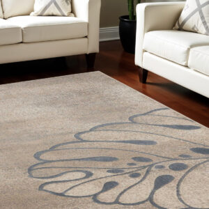 9' X 13' Beige and Gray Botanical Leaves Non Skid Area Rug
