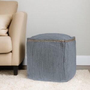 18" Dark Gray And Natural Cotton And Jute Cube Pouf Ottoman