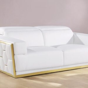 89" White And Silver Leather Sofa