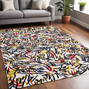 5' X 7' White Abstract Non Skid Area Rug