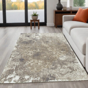 5' X 7' Gray and White Abstract Non Skid Area Rug