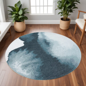 8' Blue and Gray Round Abstract Non Skid Area Rug