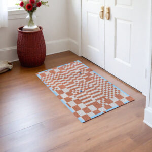 3' X 5' Blue and Red Geometric Non Skid Area Rug