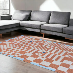 7' X 9' Blue and Red Geometric Non Skid Area Rug