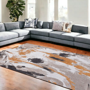 6' X 8' Gray and White Abstract Non Skid Area Rug