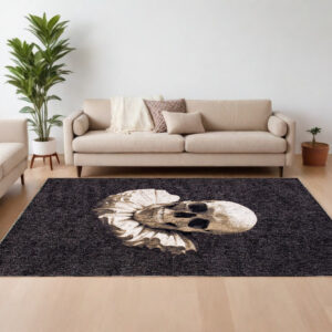 8' X 11' Black and White Funky Skull Non Skid Area Rug