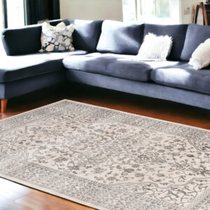 8' X 10' Ivory and Gray Oriental Area Rug