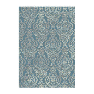 5' X 8' Blue and Beige Damask Distressed Area Rug