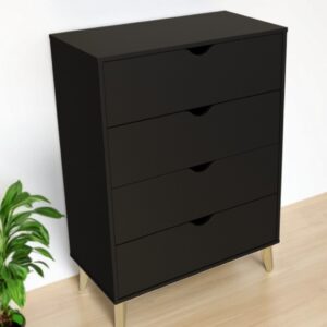 30" Black And Natural Wood Four Drawer Dresser