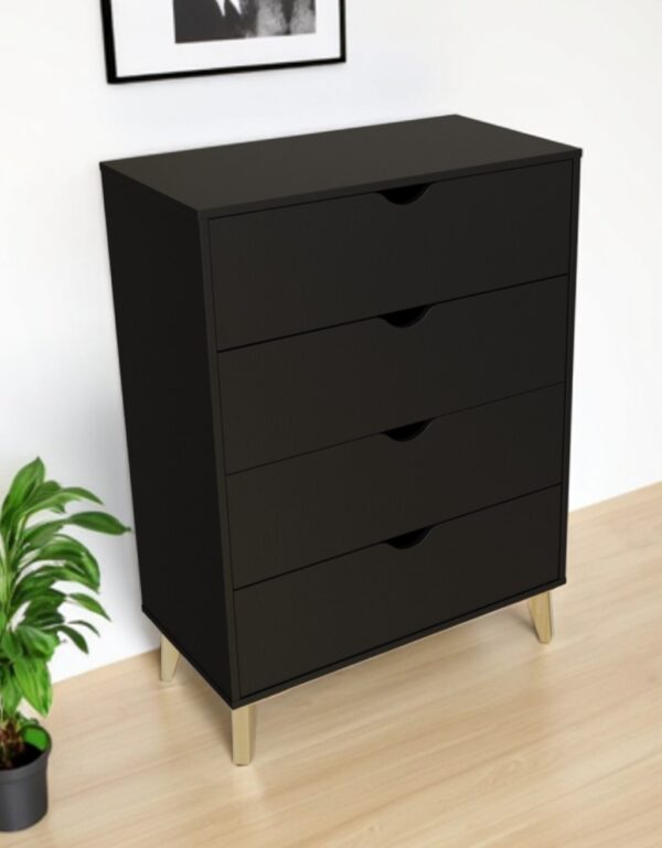 30" Black And Natural Wood Four Drawer Dresser