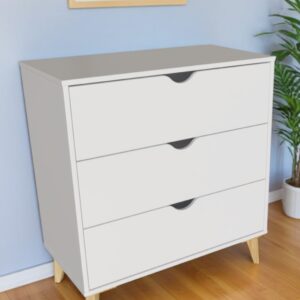 30" White And Natural Wood Three Drawer Dresser