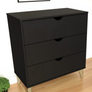 30" Black And Natural Wood Three Drawer Dresser