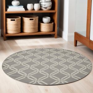 5' Gray and Beige Trellis Round Rug